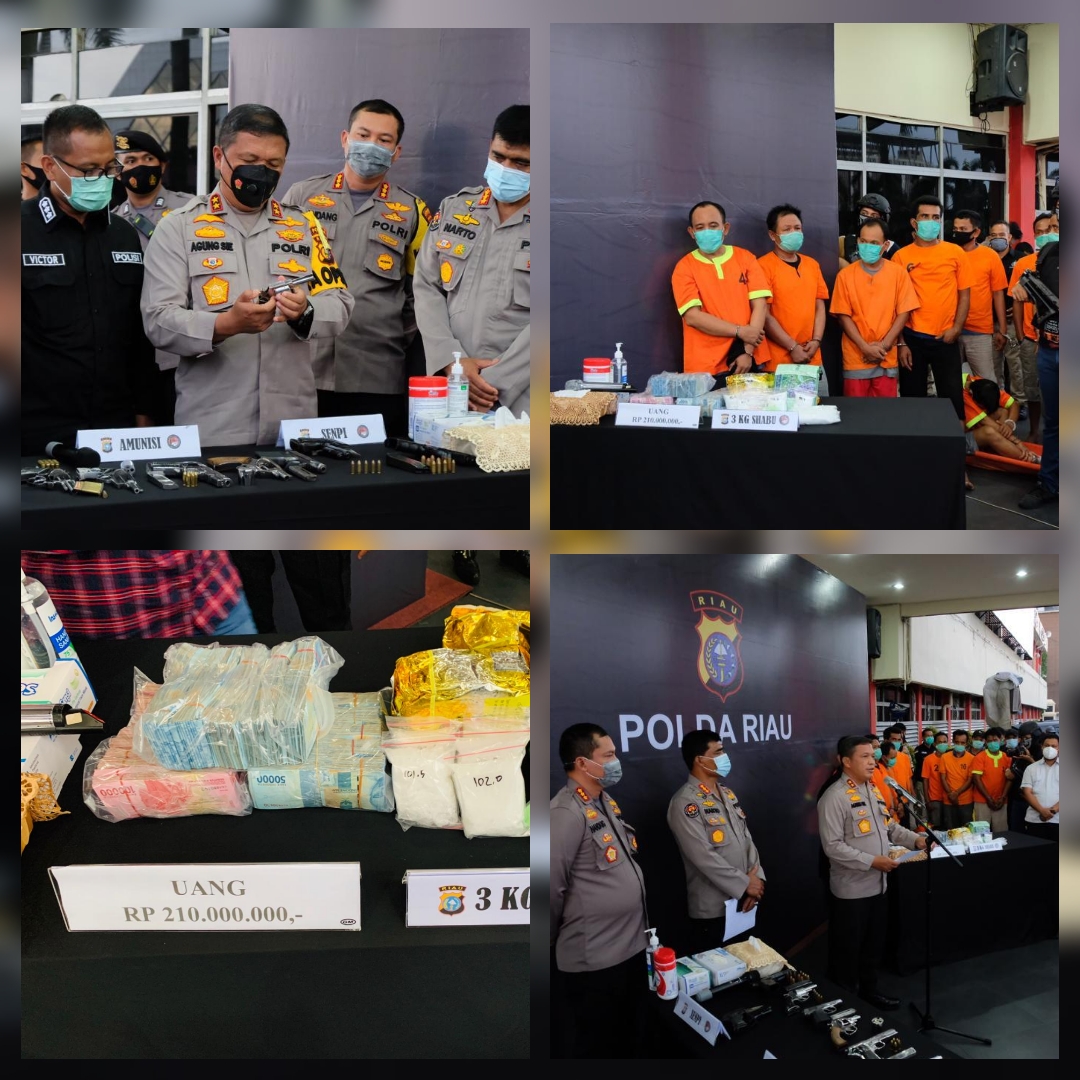 Gulung Sindikat Narkoba Bersenjata, 7 Pucuk Senjata, 3KG Sabu, 9 Pelaku Diamankan Polda Riau