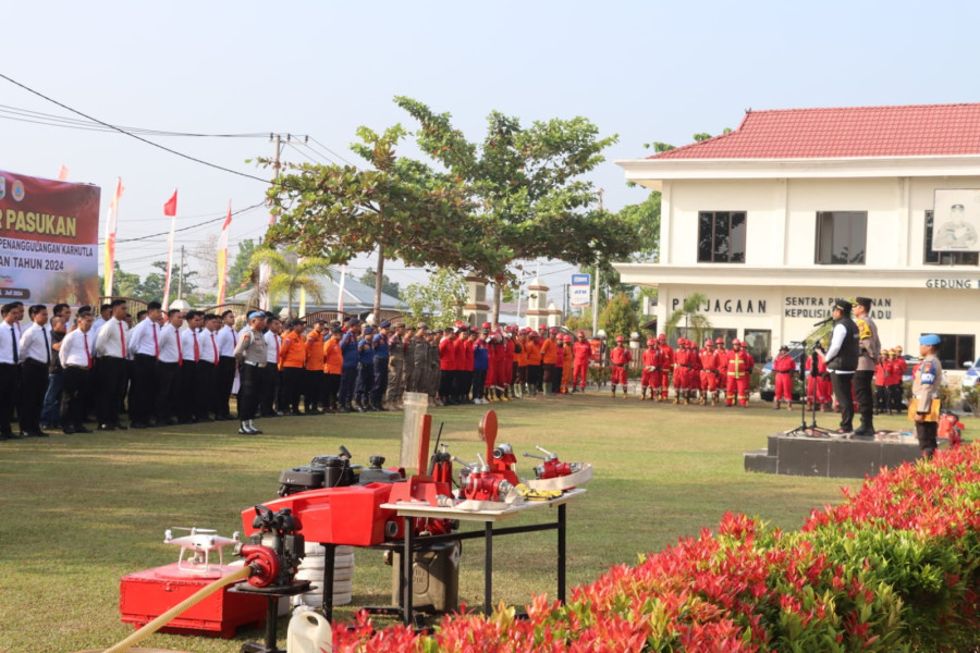 Cegah Karhutla, Polres Pelalawan Gelar Apel Kesiapsiagaan Pencegahan dan Penanggulangan Karhutla tahun 2024
