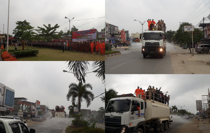Ikut Andil Dalam Penyemprotan Massal Cegah Corona, PT RAPP Turunkan Peralatan dan Personil