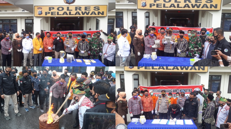 Satres Narkoba Polres Pelalawan Lakukan Pemusnahan BB Shabu dan Ganja Kering
