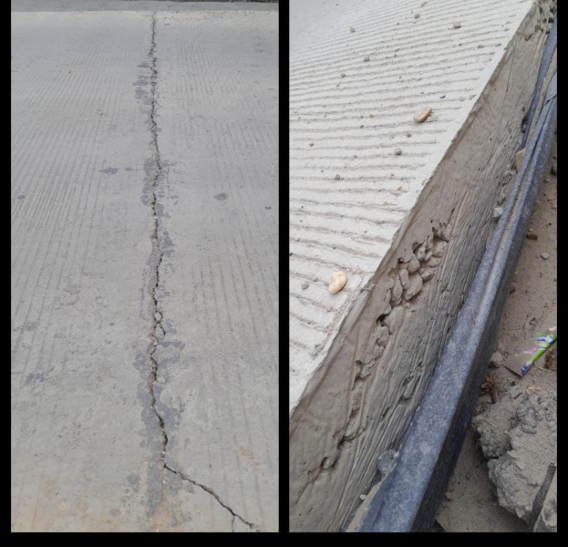 Belum Diresmikan, Rigid Beton Puluhan Milyar di Tualang Sudah Retak