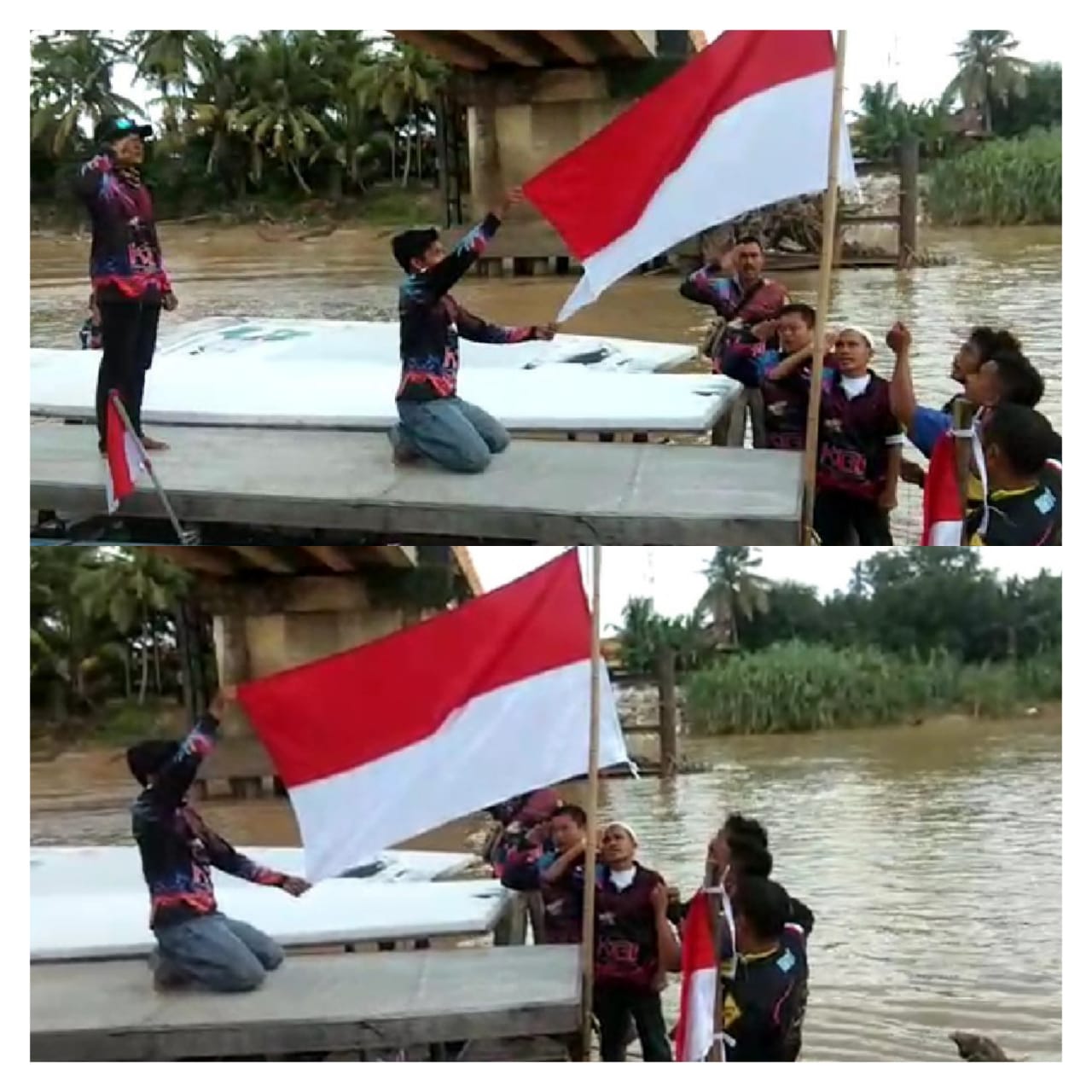 Mantap,,, Cinta NKRI, KGI Inhu Kibarkan Bendera Merah Putih Di Sungai Indragiri