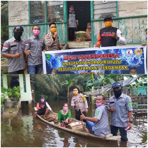 Peduli Covid-19 Dan Dampak Banjir , Muay Thai Indonesia di Inhu Berikan Bantuan Sembako