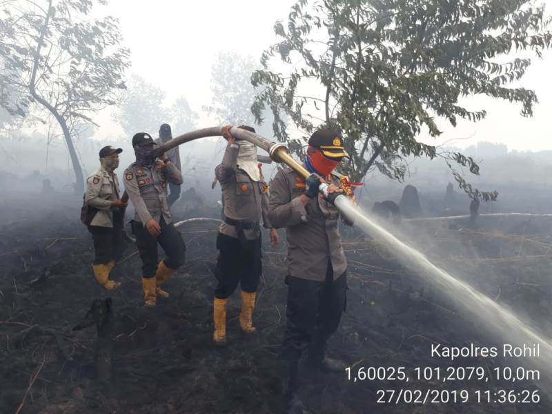 Kapolres Ikut Turun Tangan, 35 Hektar Lahan Gambut Semak Belukar Terbakar di Rokan Hilir