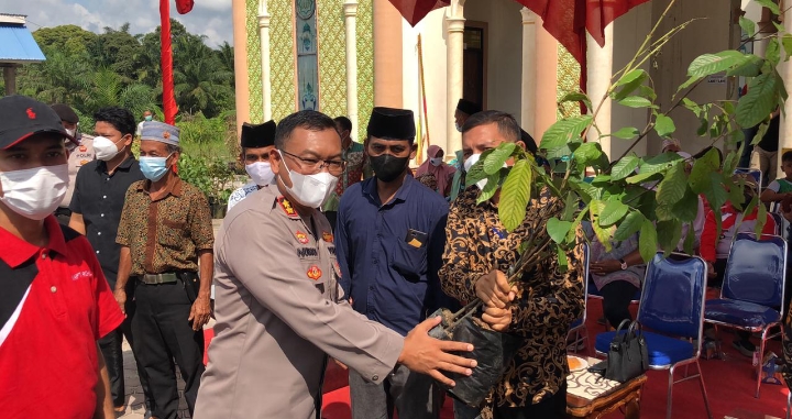 HUT Bhayangkara ke 75, Polres Rohil Tanami Pohon Trambesi