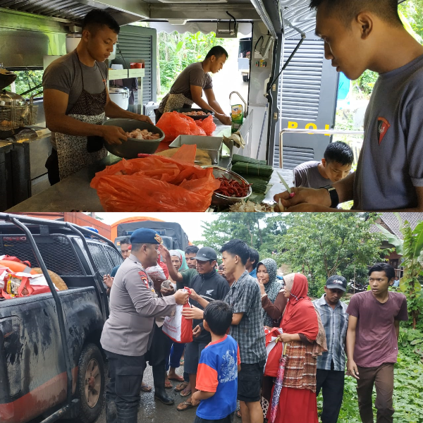 Satgas Brimob Nusantara Buka Dapur Lapangan Untuk Korban Tsunami di Banten