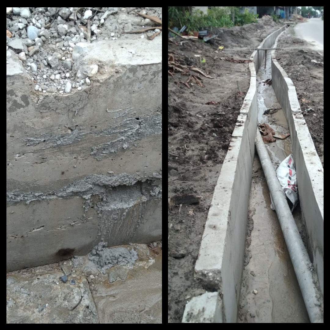 Drainase Kelurahan Perawang Diduga Asal Jadi, Dinding Sudah Mulai Pecah-pecah dan Berkelok-kelok