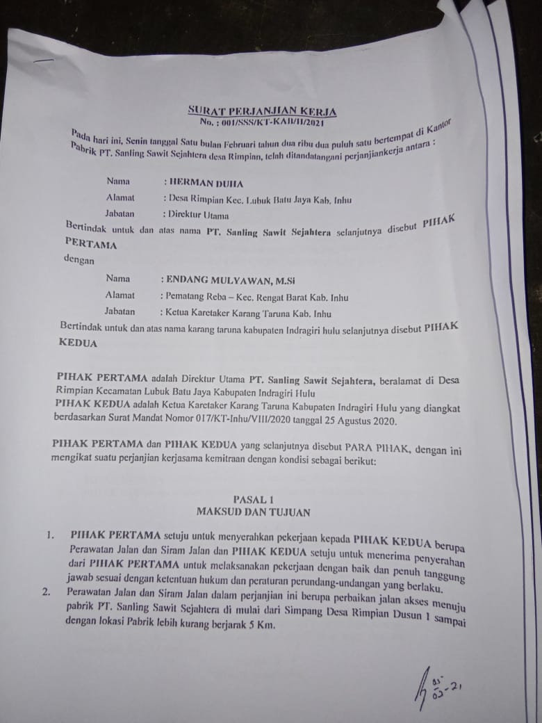Pakai Organisasi, Oknum Pejabat di Inhu Terima Kontrak Perawatan Jalan Dari PT SSS