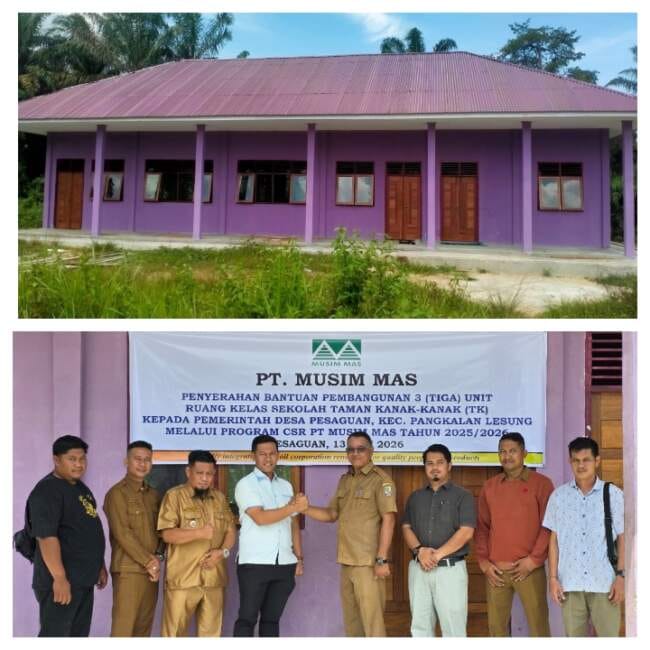 Perkuat Pendidikan Anak Usia Dini, PT Musim Mas Serahkan Bantuan 3 Ruang Kelas TK di Desa Pesaguan