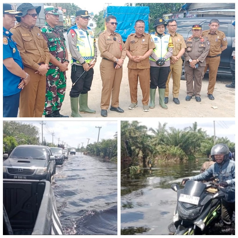 Pemda dan Polres Pelalawan Tinjau Lokasi Pasca Banjir Dan Rencanakan Perbaiki Jalan Berlubang