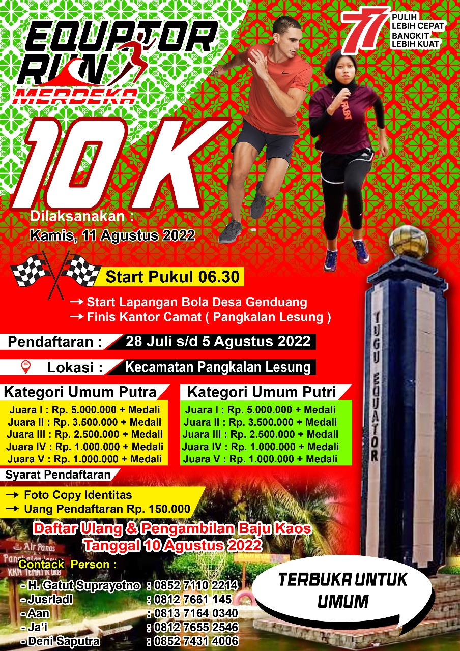 Semarakkan HUT RI Ke 77, Pemcam Pangkalan Lesung Gelar Equator Run 10 K