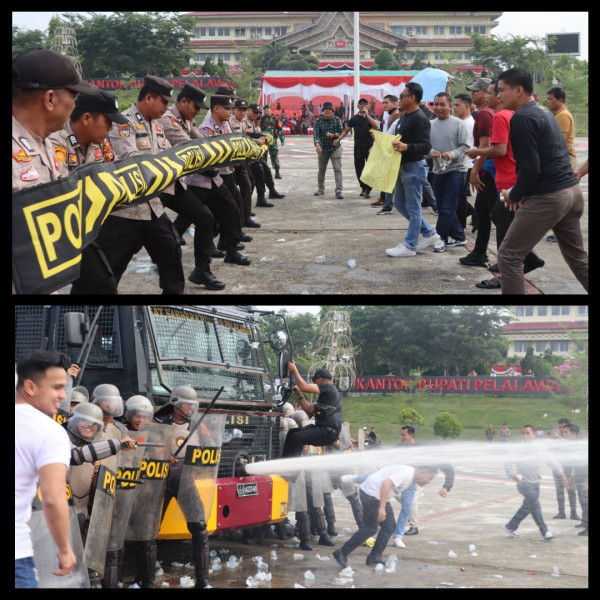 Tingkatkan Kesiapsiagaan Personil, Polres Pelalawan Gelar Apel dan Simulasi Sispam Kota