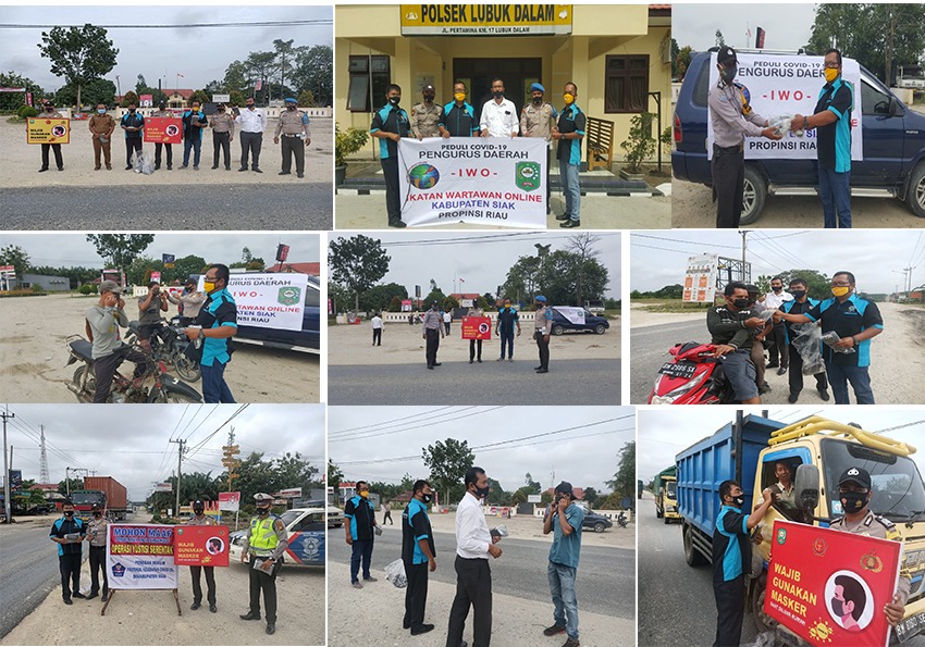 Bagikan Masker Sebanyak 500 Masker,  Pemcam Lubuk Dalam: Saya bangga Atas Kepedulian IWO