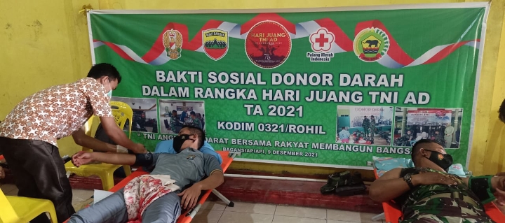 Hari Juang Kartika TNI AD Ke-76, Personel Polsek Bangko Donor Darah