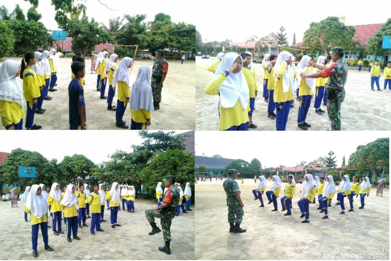Tingkatkan Kemampuan Siswa, Babinsa Koramil 09/Lgm Latih PBB Siswa SDN 005 Makmur