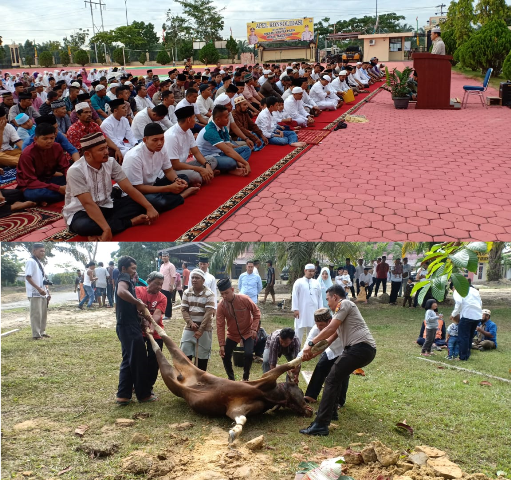 Polres Rokan Hilir Gelar Sholat Idul Adha Dan Pemotongan Hewan Qurban
