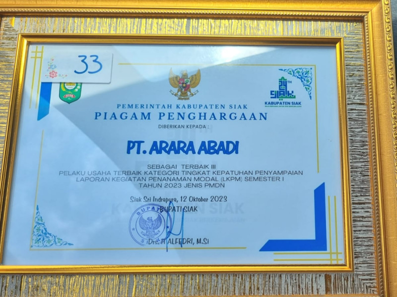 Hari Jadi Siak, PT Arara Abadi Terima Kado Terindah Dari Pemkab Siak