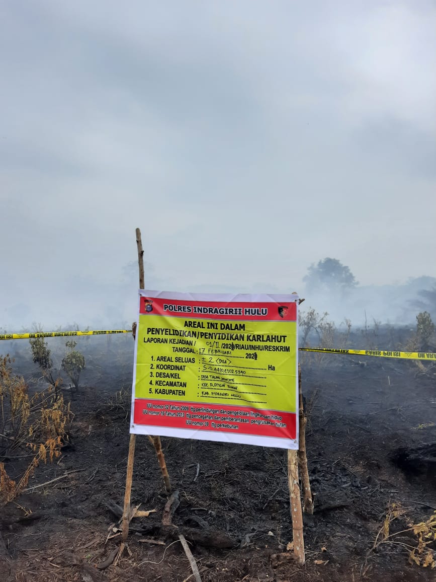 Lahan HGU PT Alam Sari Lestari Terbakar, Polsek Rengat Barat Police Line Lahan