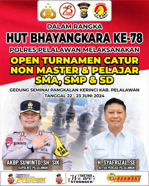 Meriahkan HUT Bhayangkara ke 78, Percasi Pelalawan Gelar Open Tournament Catur Non Master & Pelajar SMA, SMP & SD