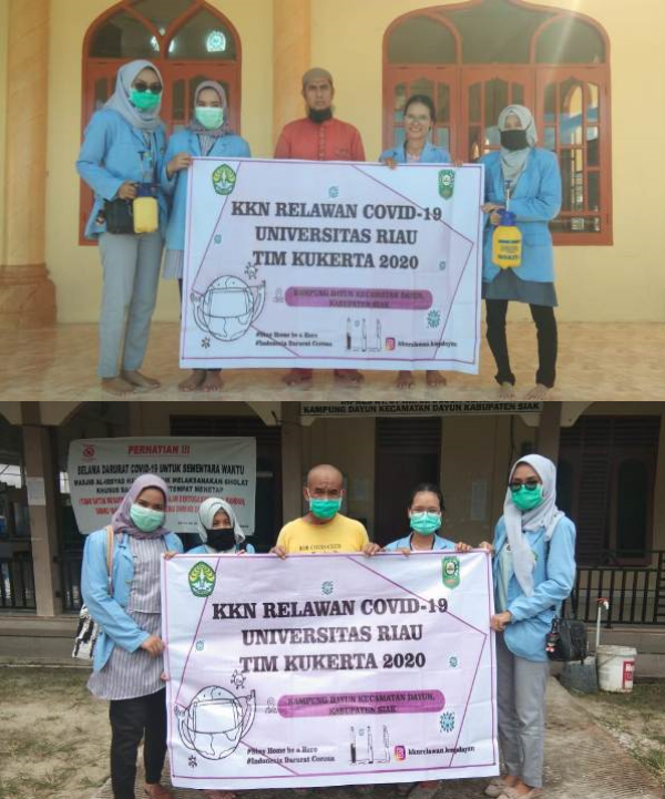 Relawan Covid-19 Mahasiswa UNRI Lakukan Penyemprotan Desinfektan Dan Bersihkan Rumah Ibadah